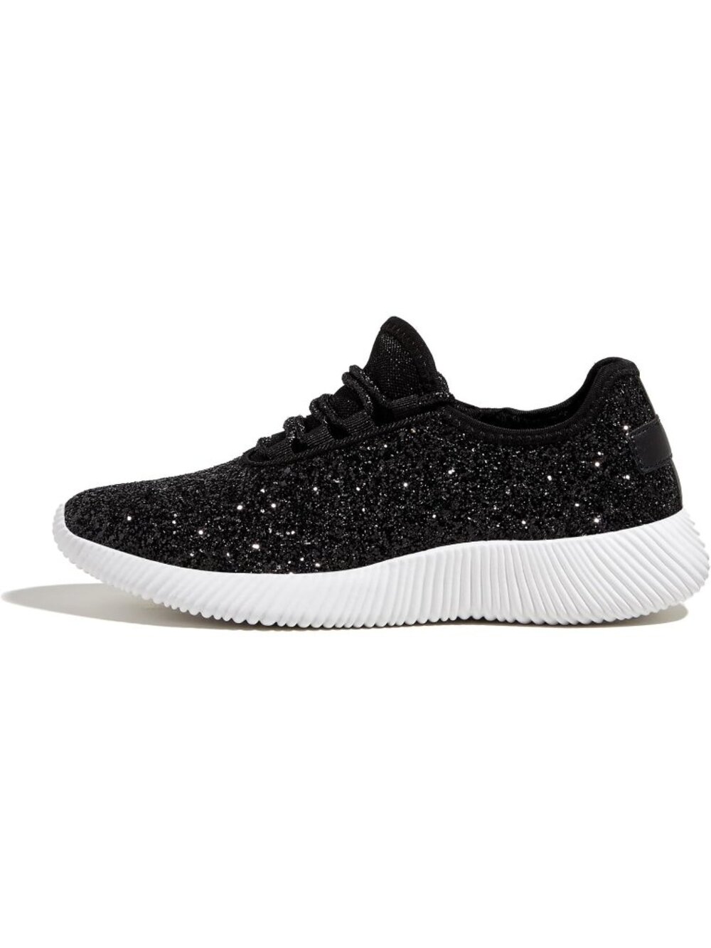 Women's Black Glitter Lightweight Slip On Running Fashion Tennis Walking Sneaker